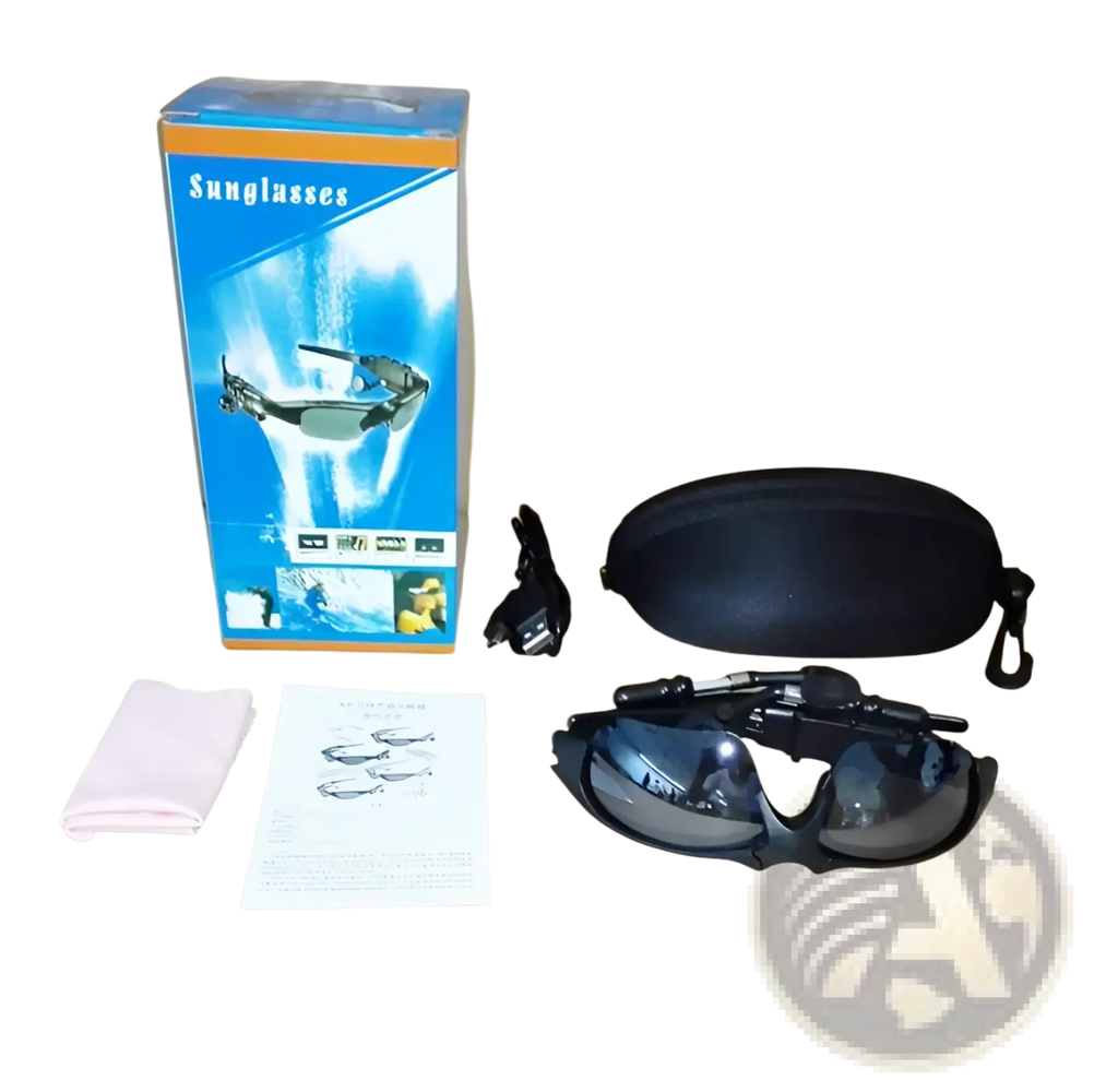 Black-framed smart bluetooth audio sunglasses with hd camera dark reflective lenses and sleek modern design