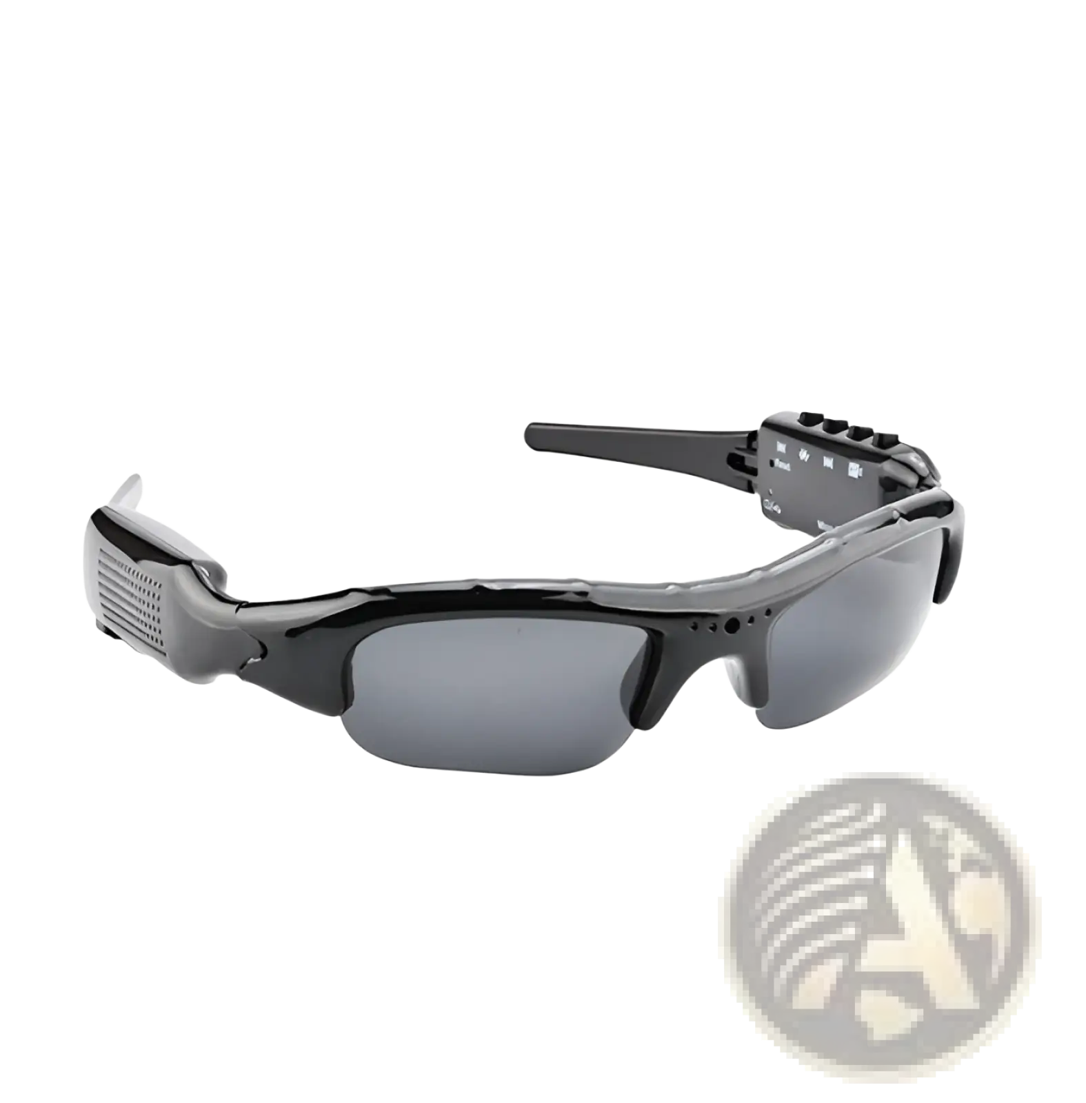 Black and gray sport-style smart bluetooth audio sunglasses with hd camera and mic for hands-free communication