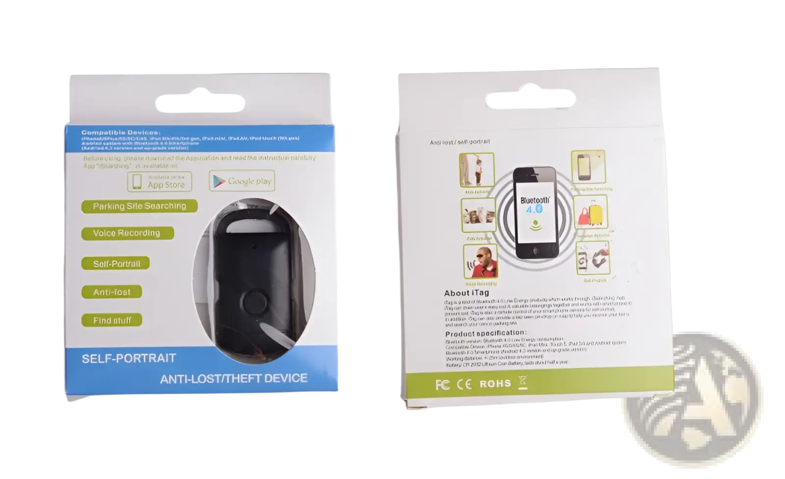 Black plastic itag smart bluetooth tracker tag in retail packaging for keys pets and kids anti-loss use