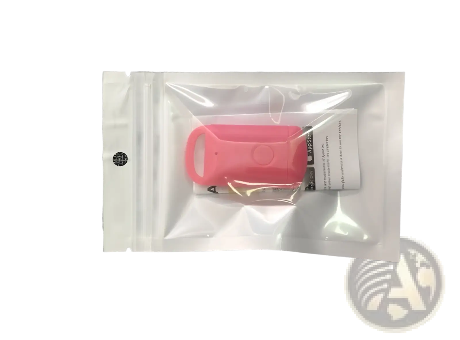 Pink silicone smart bluetooth tracker tag with circular button for keys pets and kids