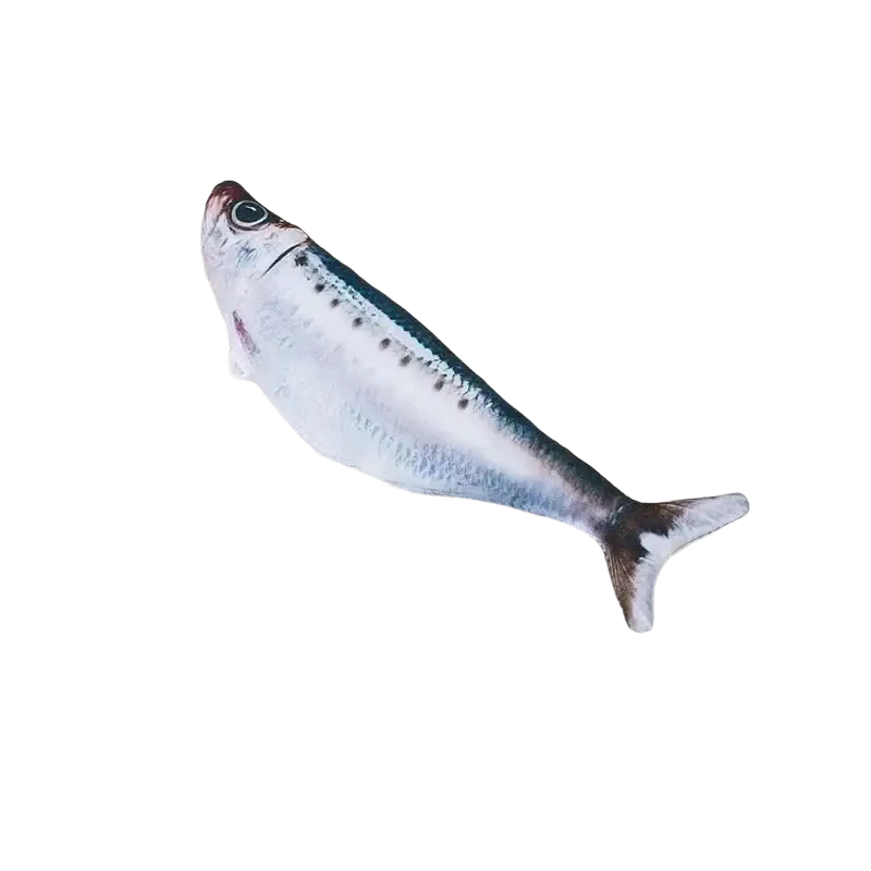 Smart electric interactive fish cat toy plush sardine pillow with realistic silver blue color and fun fish design for electric interaction