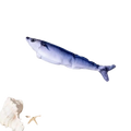 A plush saury-shaped pillow with electric interaction and fun fish design in soft blue and white fabric for smart device play