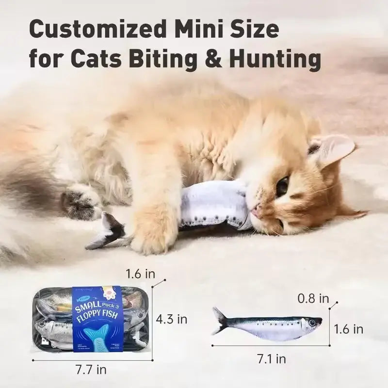 Silver and black plush fish cat toy with fun fish design and smart electric interaction for biting and hunting