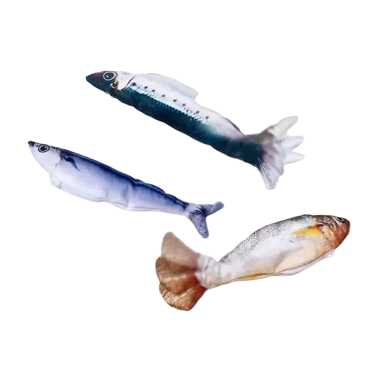 Smart electric interactive fish cat toy featuring three plush fish with fun fish design and electric interaction features