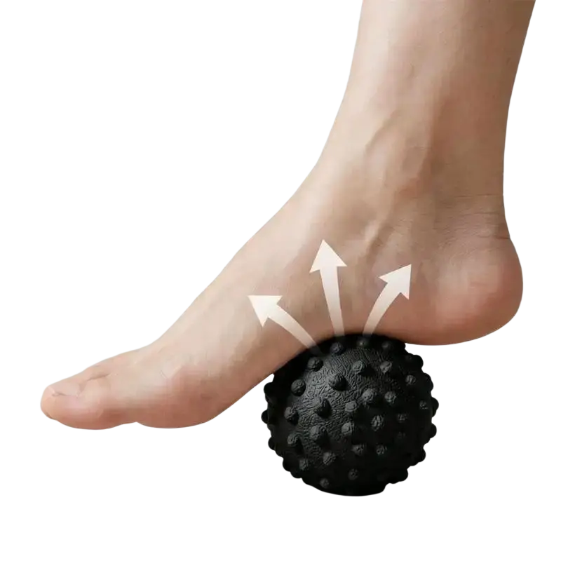Black 3d bump fascia ball with textured surface for foot massage in smart hand grip strengthener with real time tracking