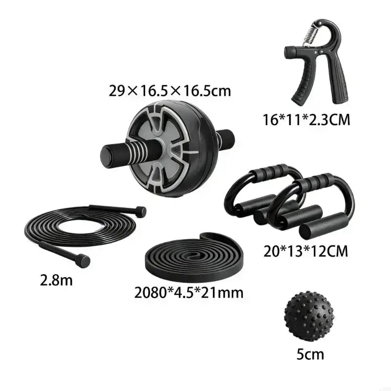 Black and gray ab roller with textured grip surface for smart hand grip strengthener featuring real time tracking