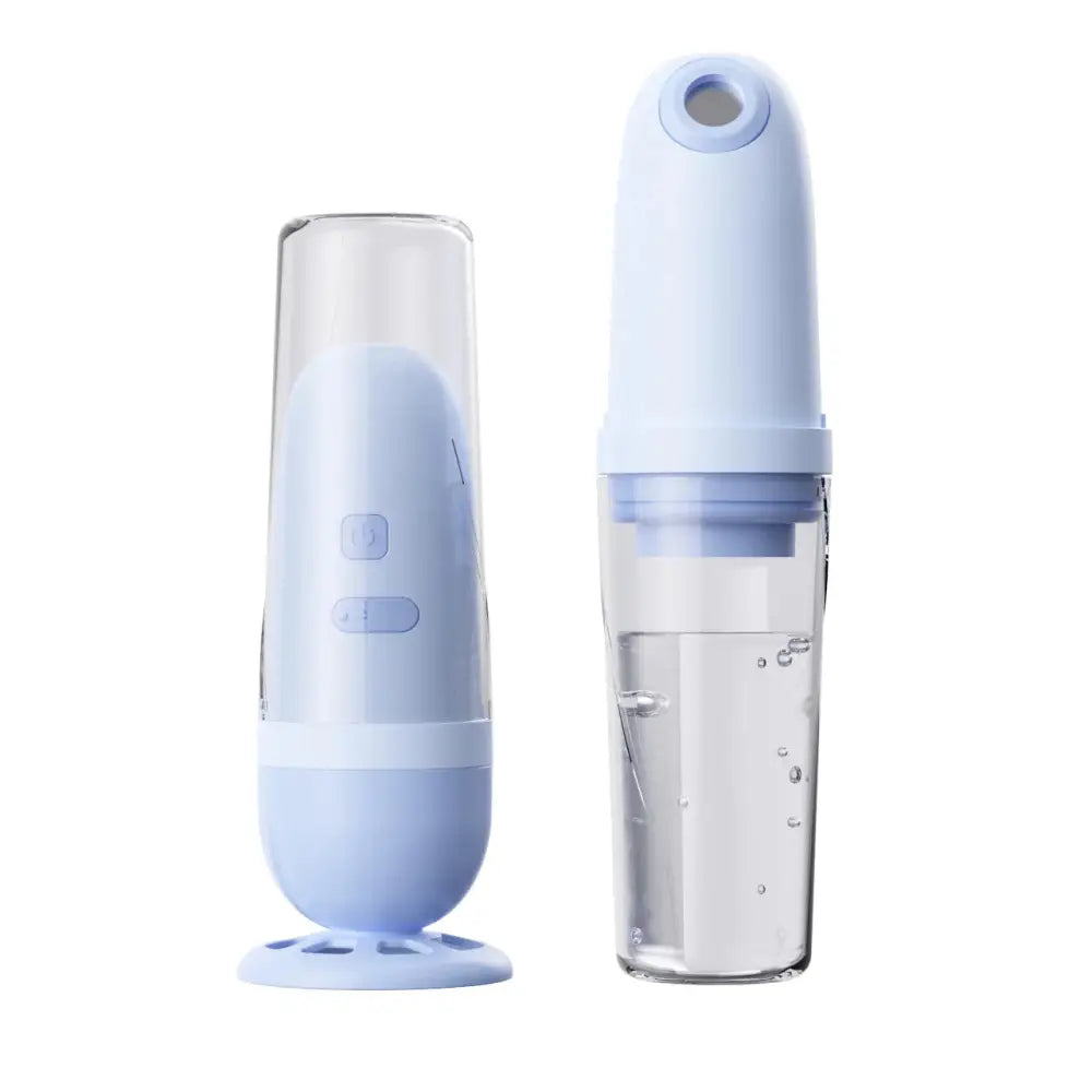Light blue transparent plastic handheld smart rechargeable portable bidet with three pressure modes and ergonomic design
