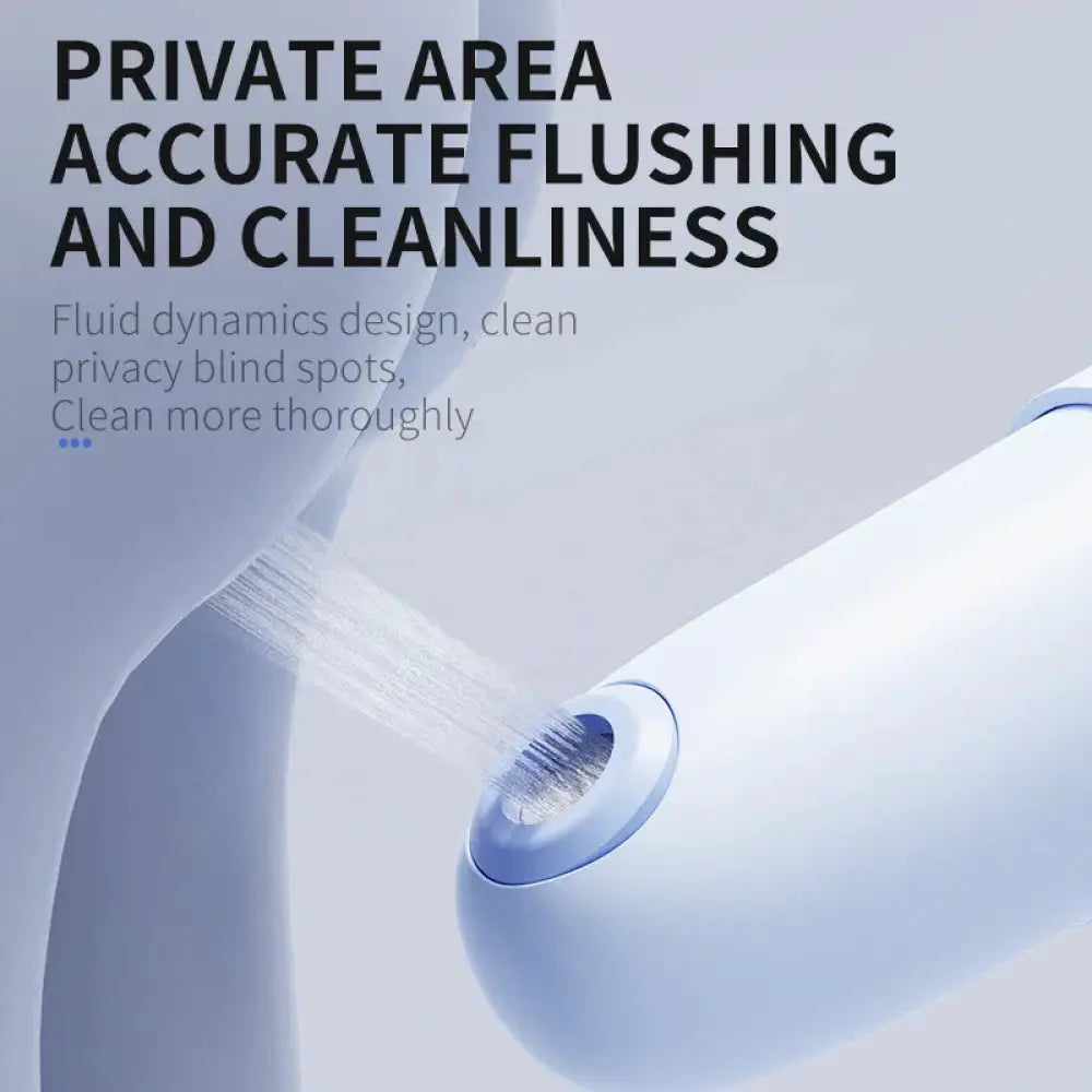 White handheld smart rechargeable portable bidet with three pressure modes and blue-tinted ergonomic nozzle for precise cleaning