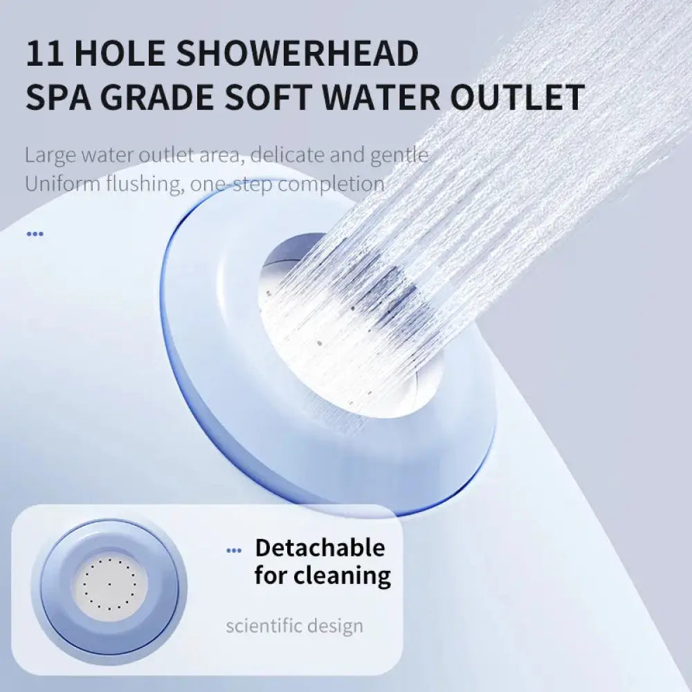 Light blue 11-hole spa-grade soft water outlet showerhead for smart rechargeable portable bidet with three pressure modes