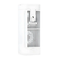 White rectangular smart home portable humidifier with vertical slatted grille and usb c charging connection
