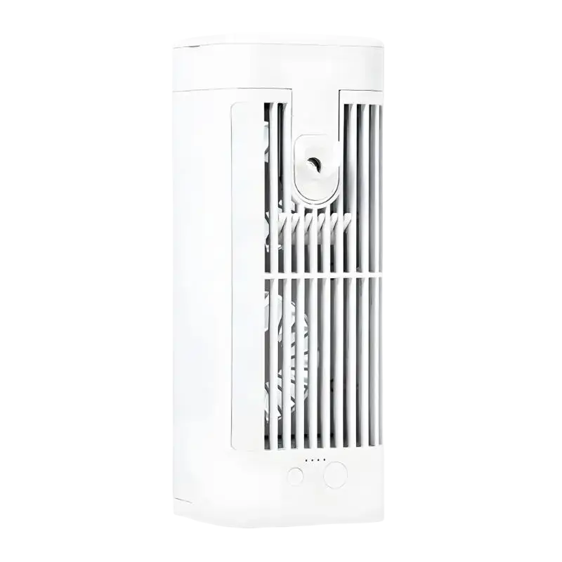 White rectangular smart home portable humidifier with vertical slatted grille and usb c charging connection