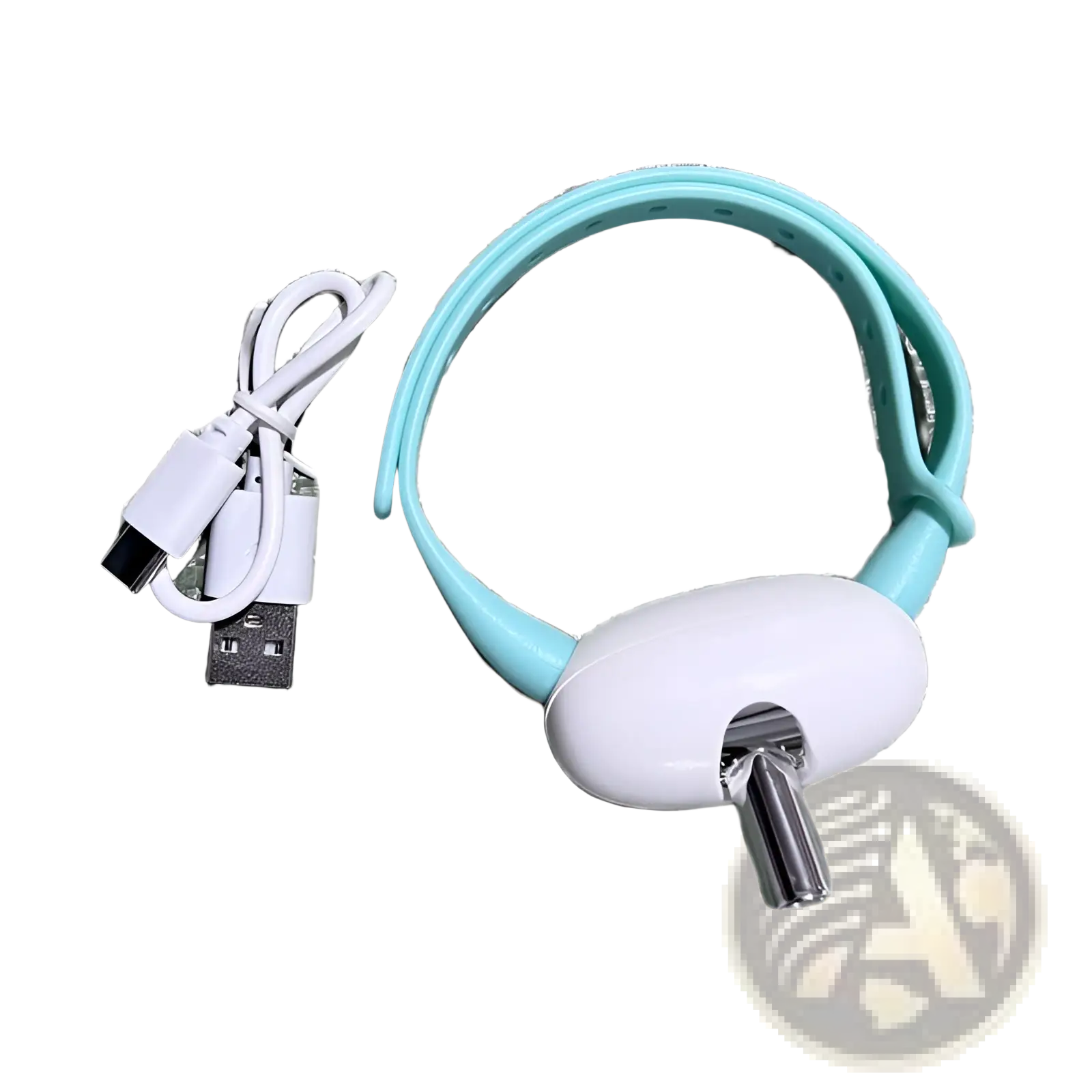 Smart laser cat collar interactive usb training toy with light blue and white adjustable silicone band and oval sensor unit