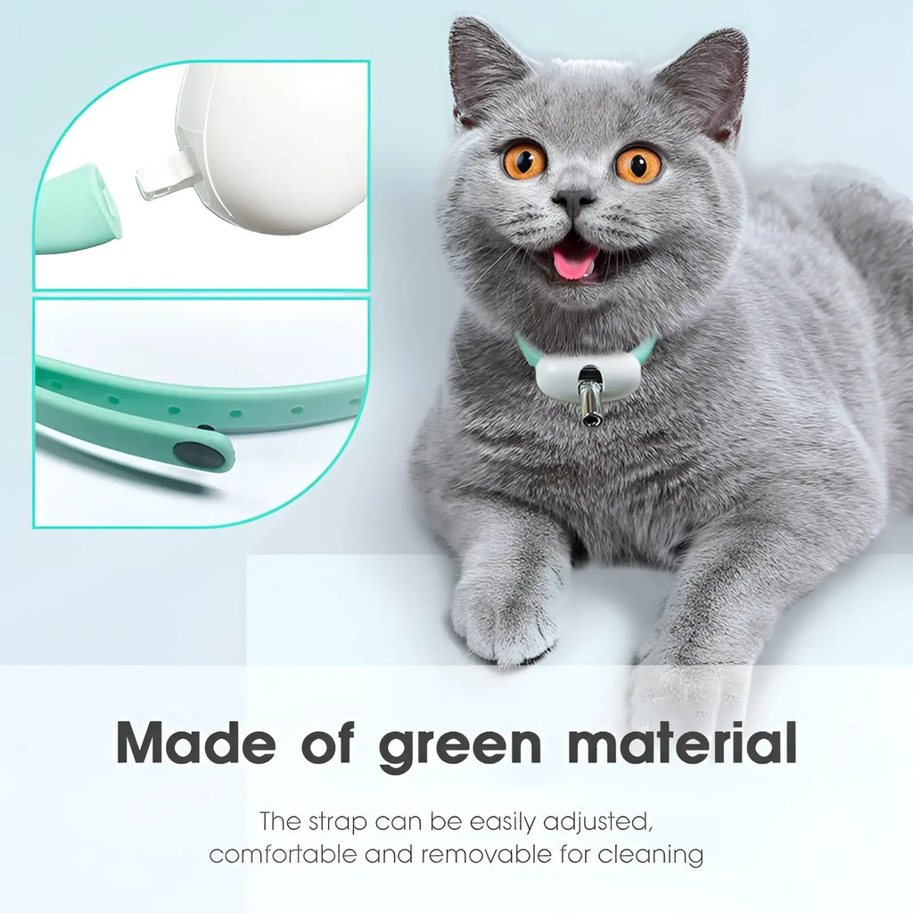 Mint green silicone smart laser cat collar with white plastic buckle and metal bell for interactive usb training toy