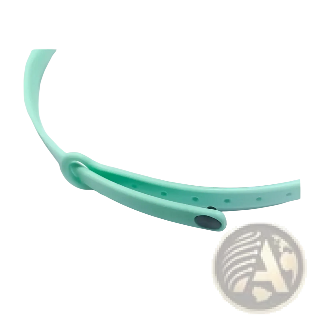 Mint green silicone wristband with adjustable holes and black clasp for smart laser cat collar interactive USB training toy
