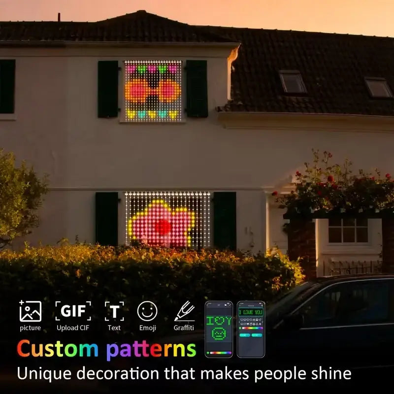 A smart led curtain light rgb app controlled diy christmas decor with colorful pixel designs rohs ce emc certified