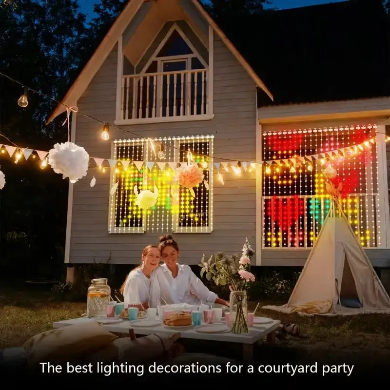 Smart led curtain light rgb app controlled with colorful rainbow gradient beaded outdoor party decor rohs ce emc compliant