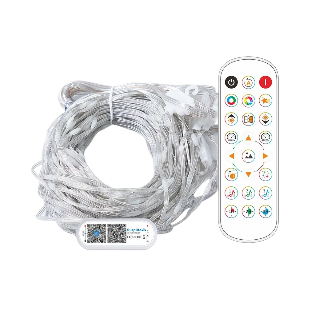 Silver smart led curtain light rgb string lights with remote and white controller unit rohs ce emc certified