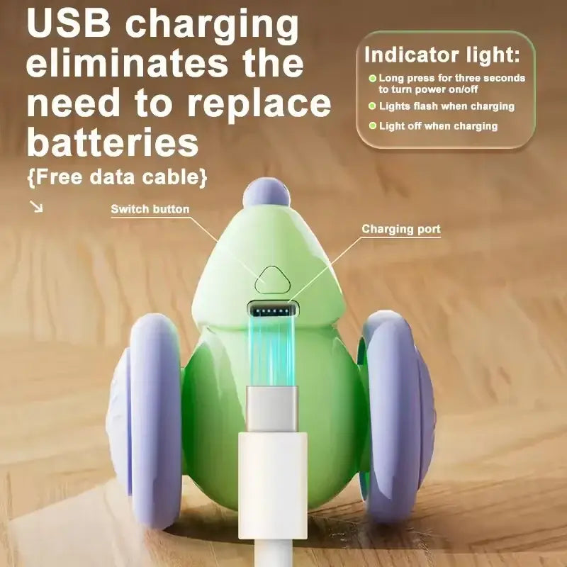 Smart mouse interactive cat toy featuring green and purple robot-shaped usb charger with obstacle avoidance function