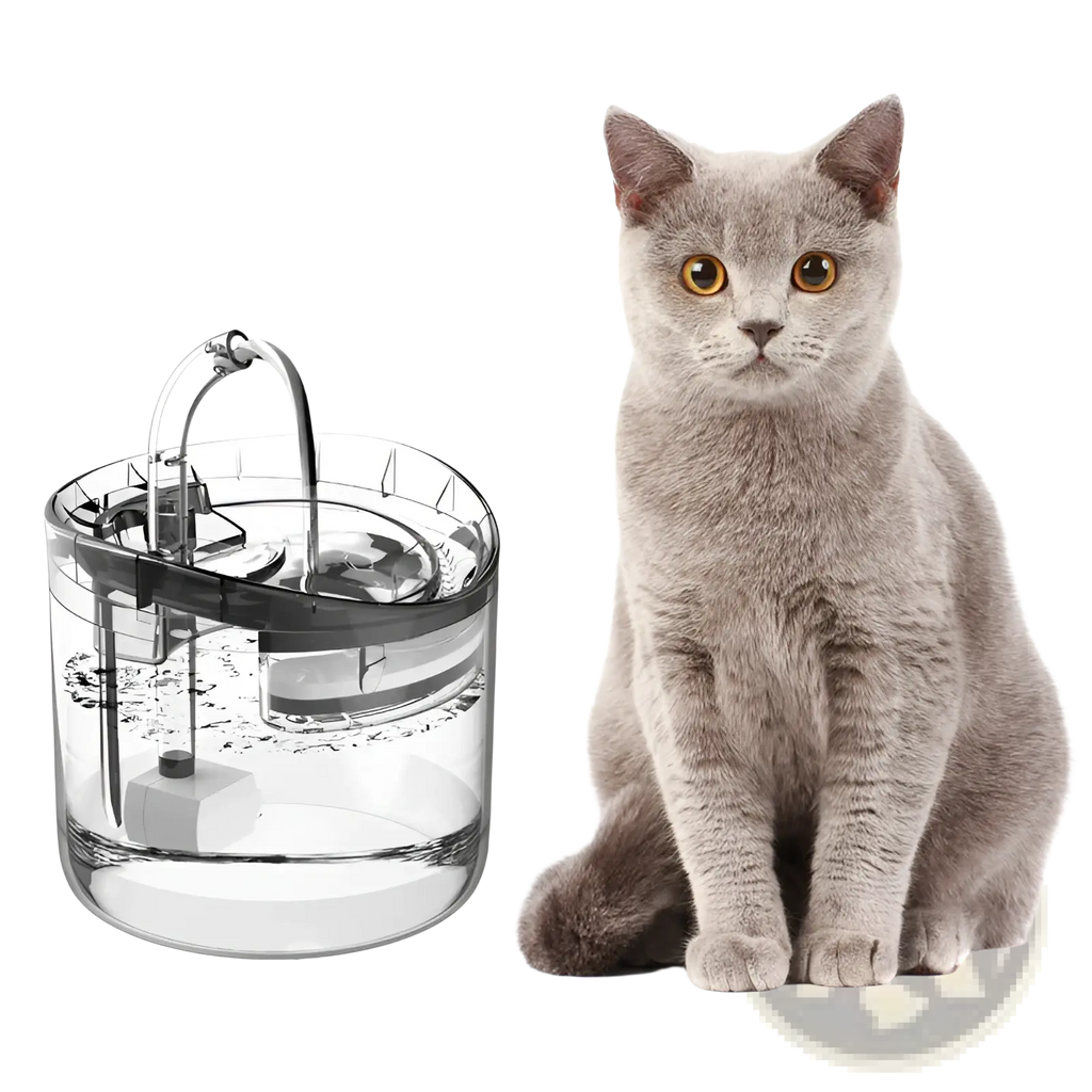 Smart Pet Water Fountain 1.8l clear plastic pet water fountain with black accents and curved spout for pets