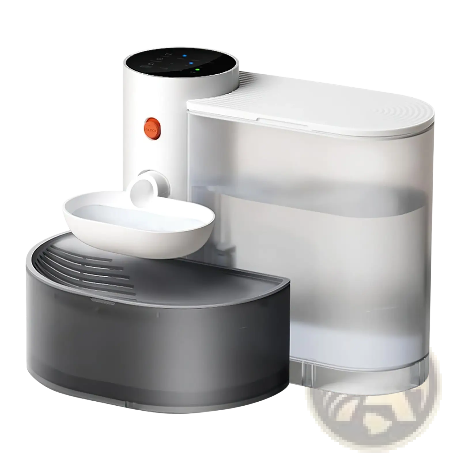 Smart pet water fountain 3l cordless rechargeable bowl in white and gray with digital display and transparent reservoir