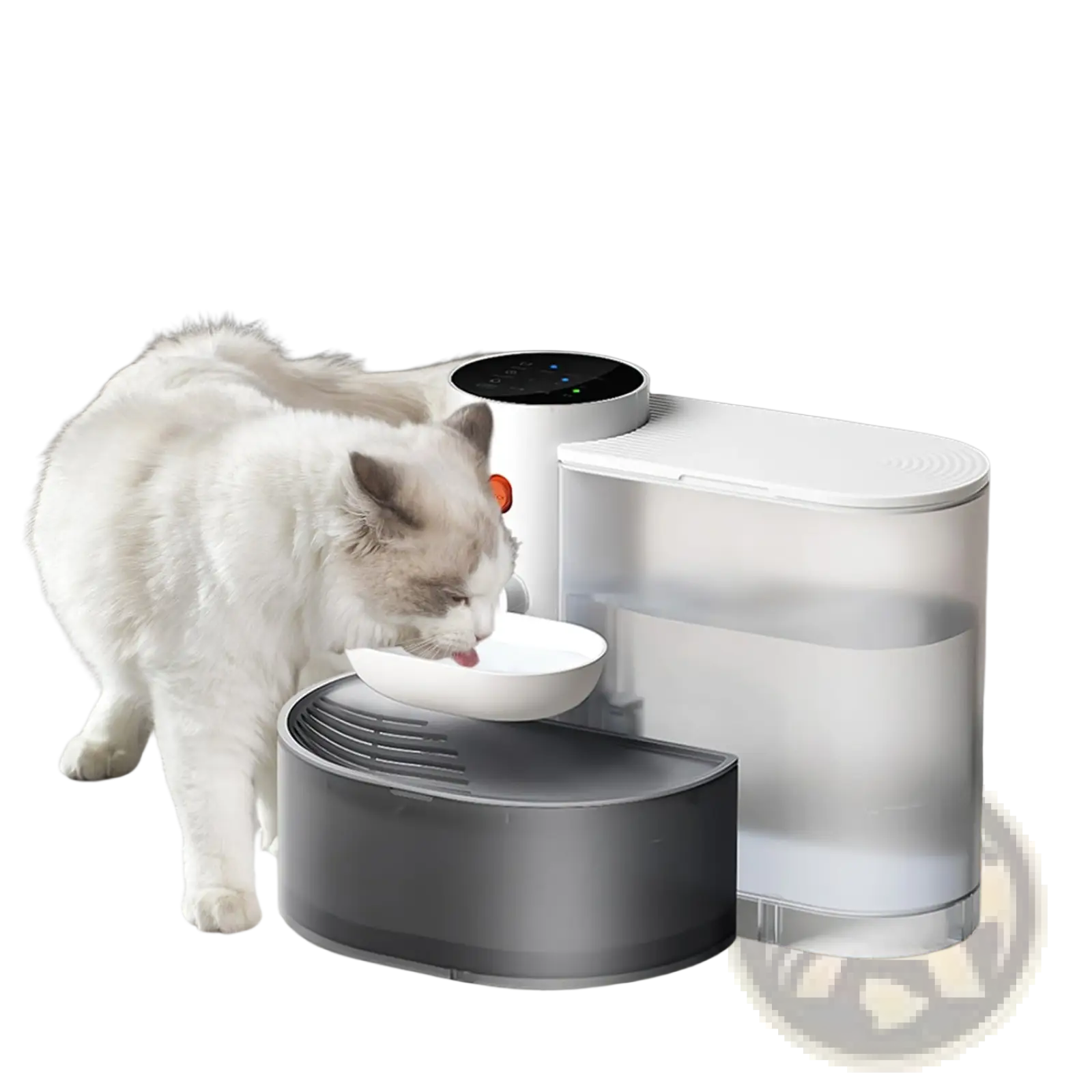 Smart pet water fountain 3l cordless rechargeable bowl in white and gray with a sleek automated design