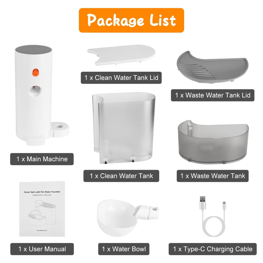 Smart pet water fountain main unit in white with red indicator light and circular water outlet for cordless use