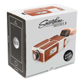 White and brown wooden-textured smart phone projector 2.0 second generation for home entertainment projector use in box