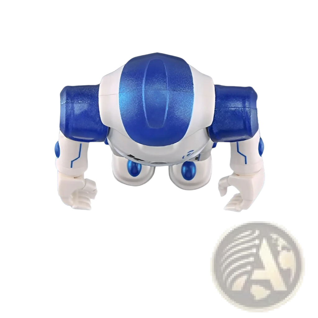 Blue and white smart robot toy with glossy plastic finish featuring gesture control and dancing remote control functions