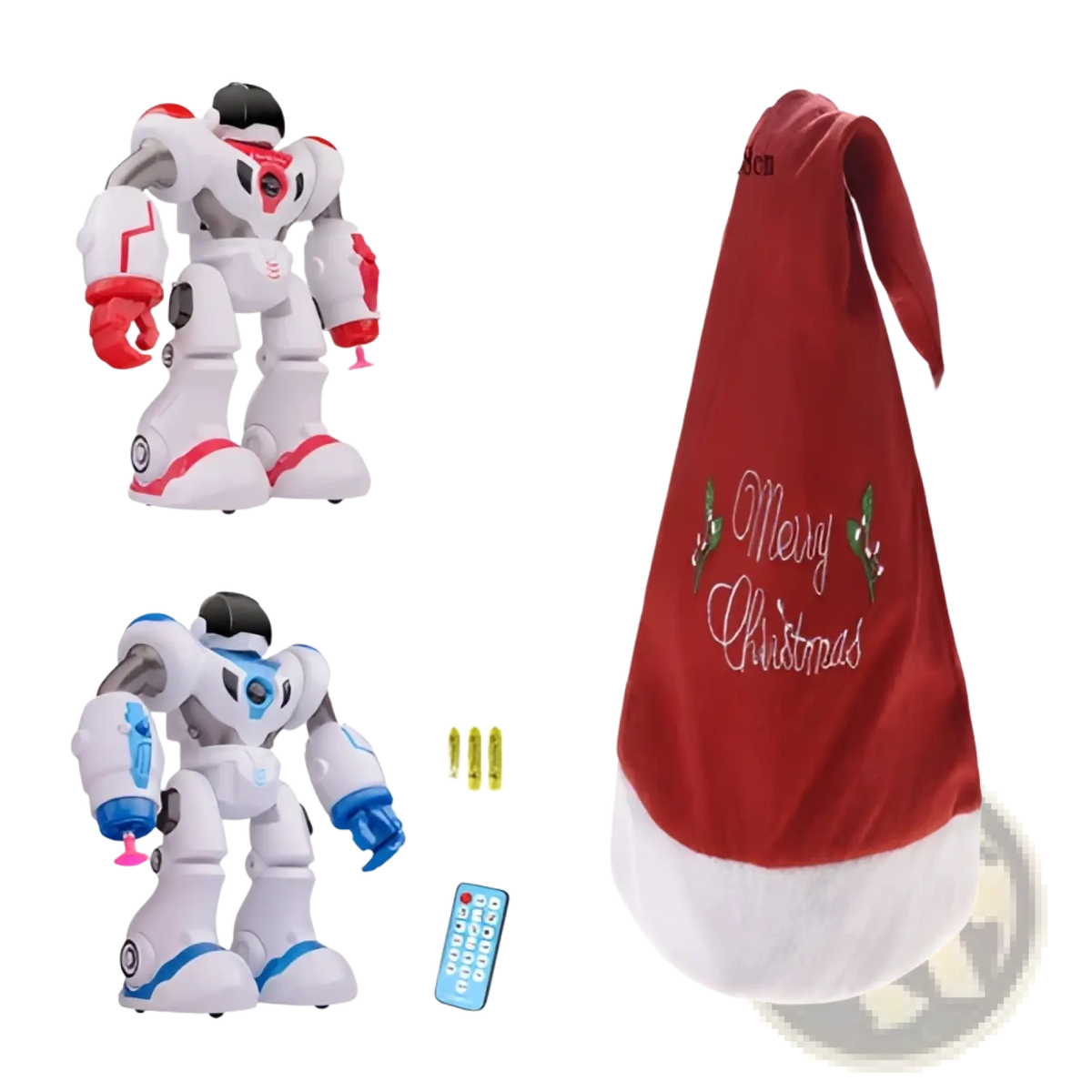 Smart robot toy gesture control dancing rc robot with red and white santa hat embroidered with merry christmas in silver thread