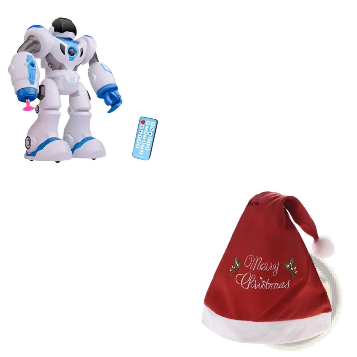 Smart robot toy gesture control dancing rc robot wearing a red Santa hat with white trim and merry Christmas embroidery