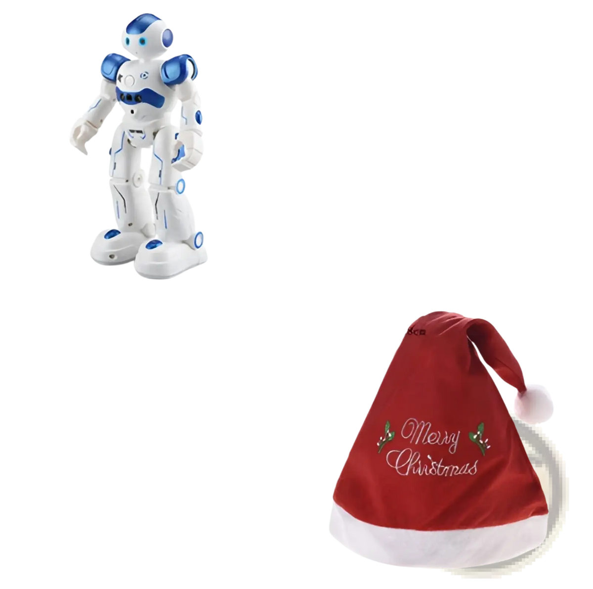 Smart robot toy gesture control dancing rc robot wearing a red velvet santa hat with white trim and merry christmas embroidery