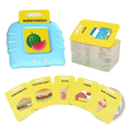 Light blue plastic smart talking flash cards early education toy with interactive screen showing watermelon and two circular buttons
