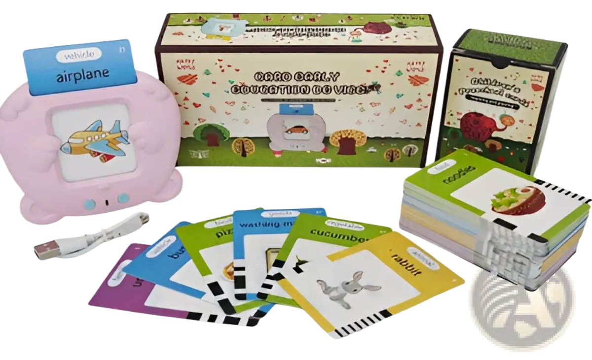 Pink plastic airplane design smart talking flash card labeled airplane for early education learning toy