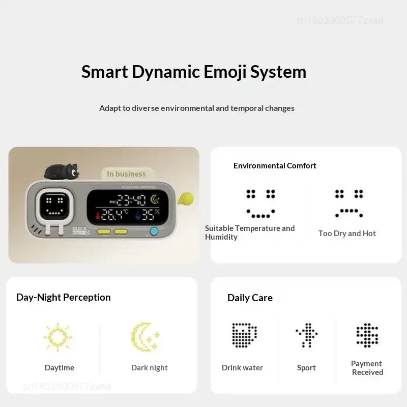 A sleek silver duka mooda smart temperature and humidity clock with black faceplate and white led display