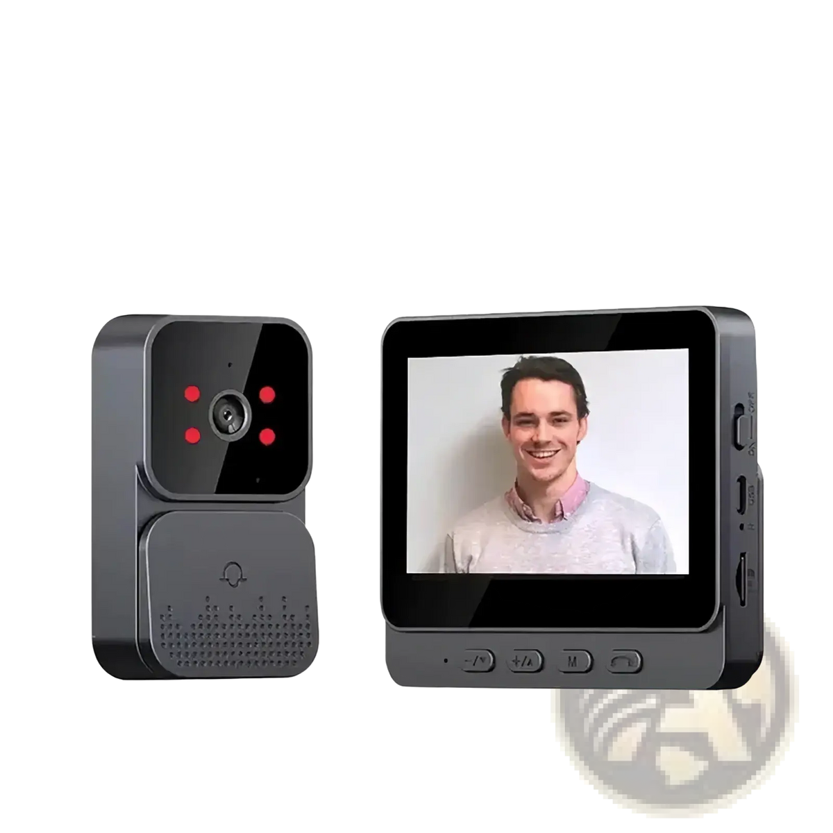 Black 4.3 inch smart video doorbell with red led indicators wide field of view and bluetooth connectivity in sleek housing