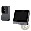 Smart video doorbell with 4.3 inch screen featuring a sleek black and silver design and modern video camera system