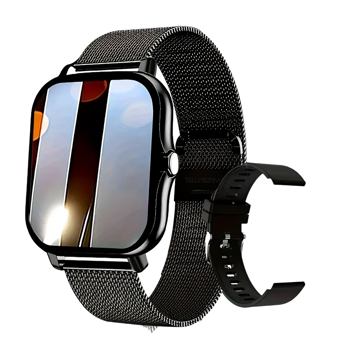 Black mesh metal watch band with sleek modern design for smart watch rose gold fitness tracker ios android