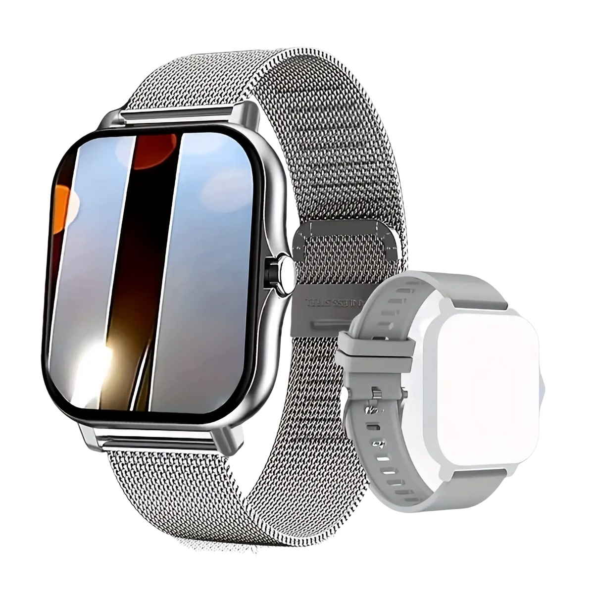 Silver mesh watch band with modern design and subtle texture for smart watch rose gold fitness tracker ios android