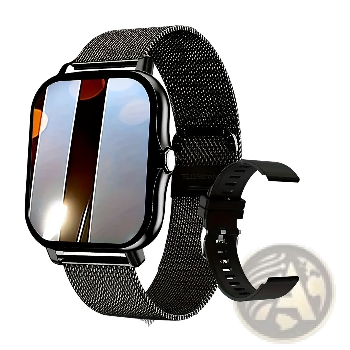 Black mesh metal watch band with sleek modern design for smart watch rose gold fitness tracker ios android