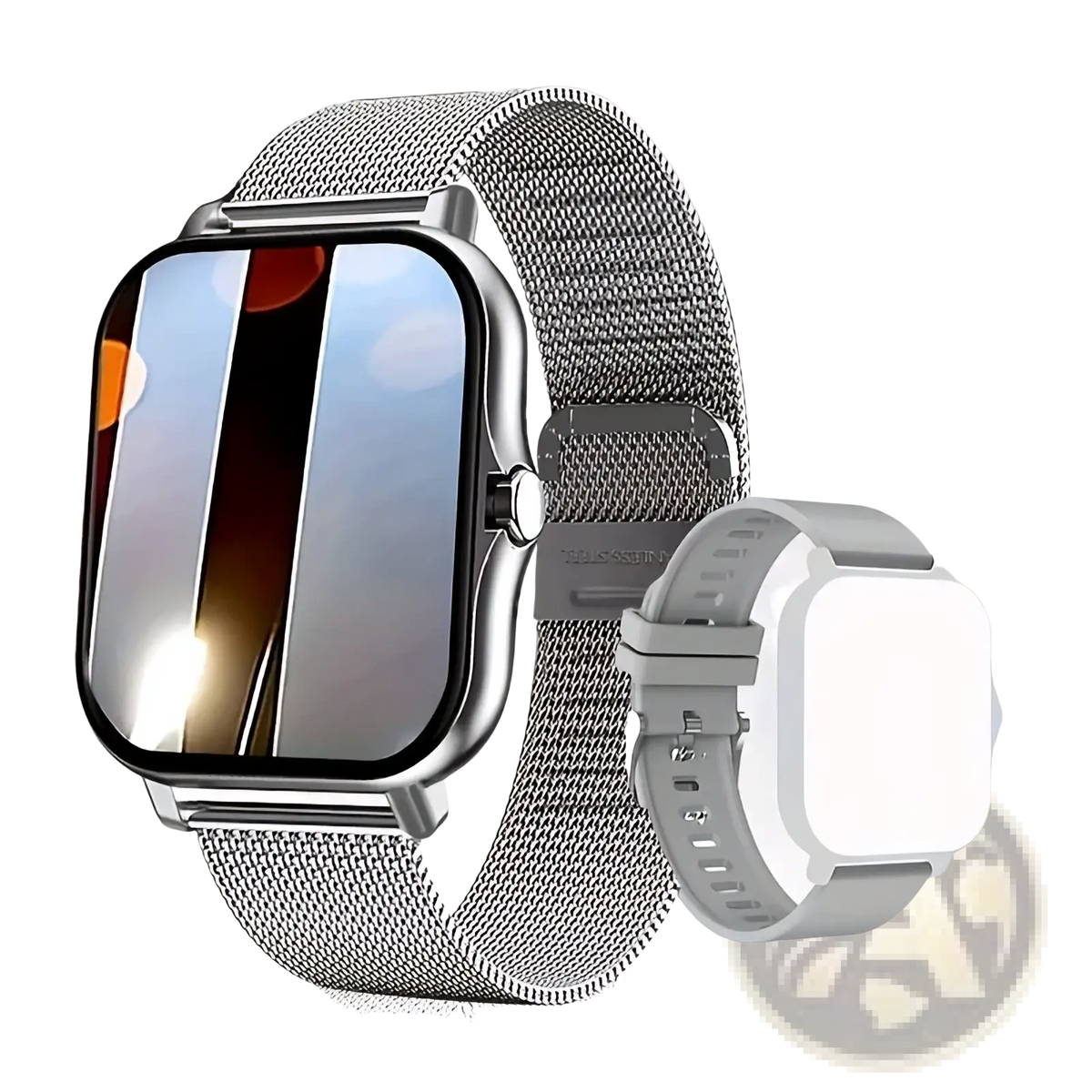 Silver mesh watch band with modern design and subtle texture for smart watch rose gold fitness tracker ios android