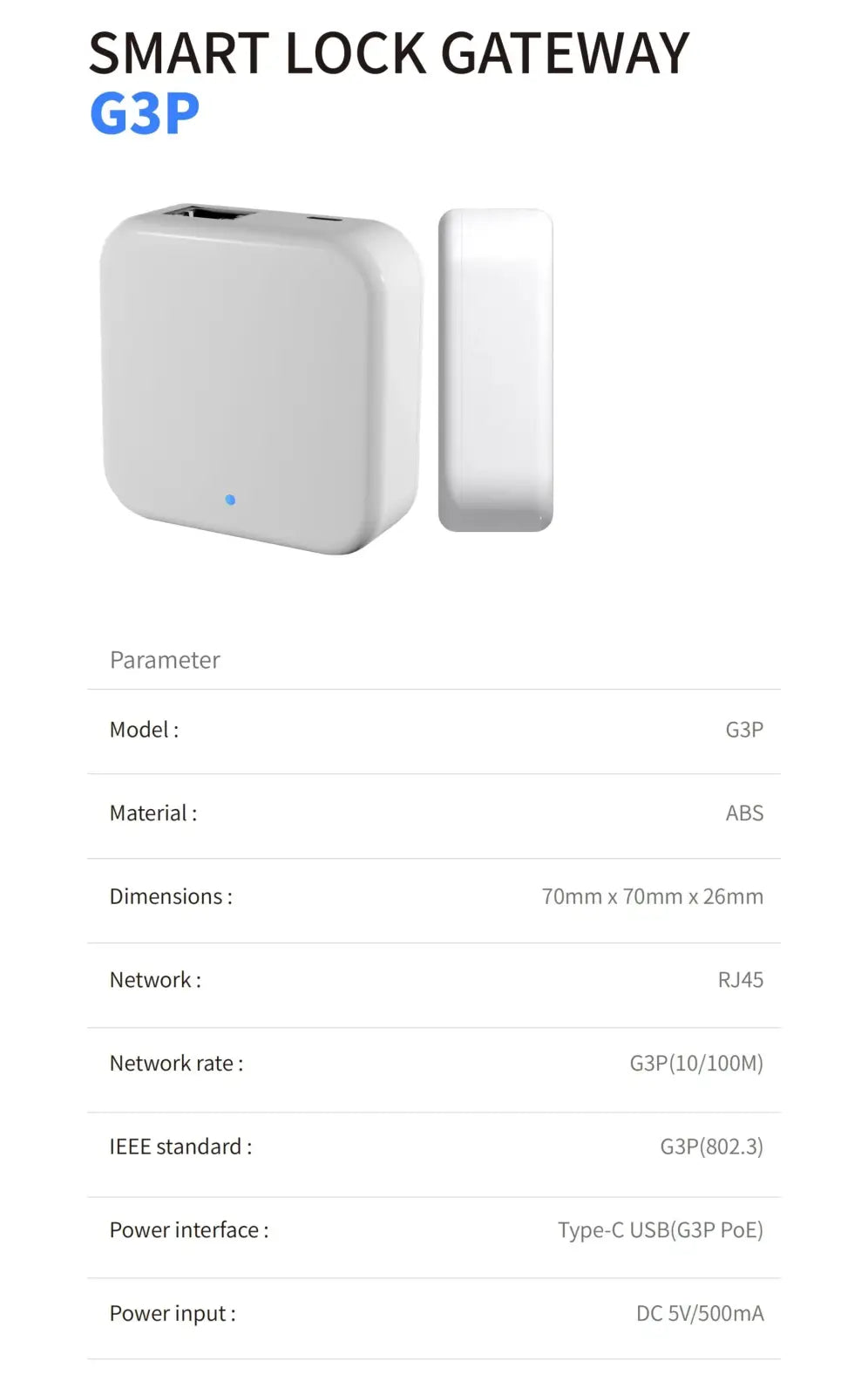 White ABS plastic smart wifi gateway g3p with blue LED indicator for TTLock app access control system