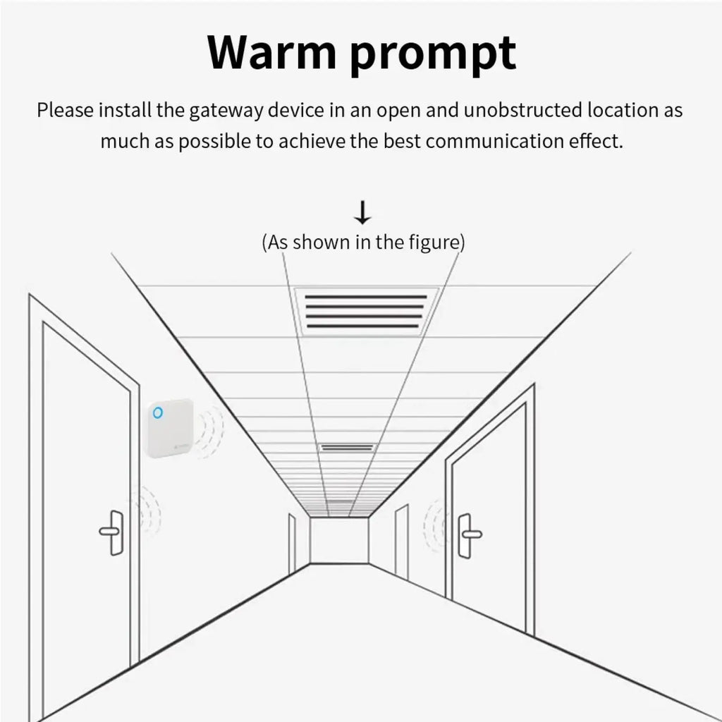 White rectangular smart wifi gateway with blue circular indicator light for ttlock app connectivity
