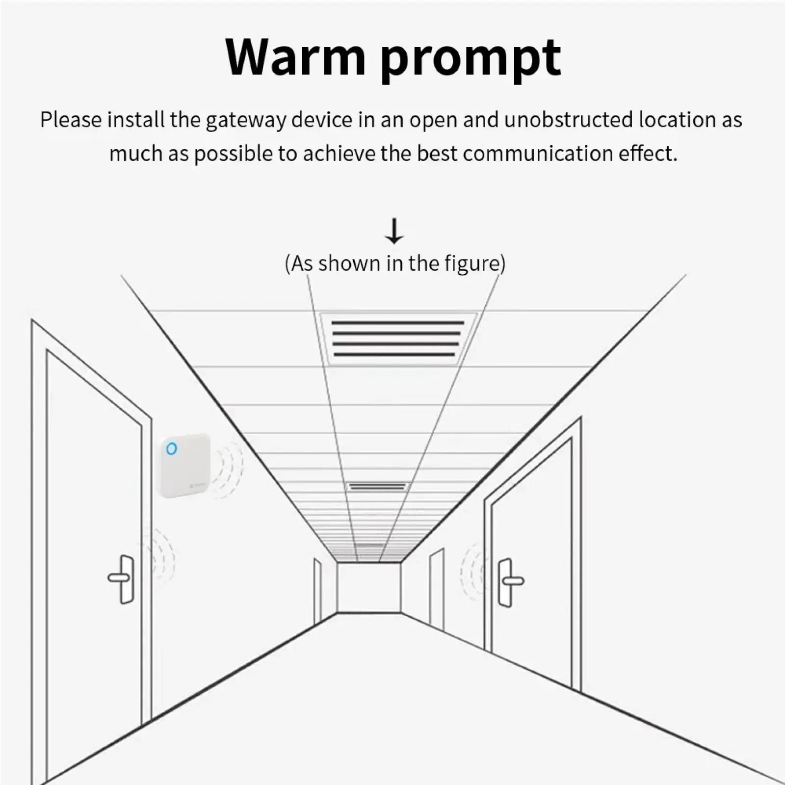 White rectangular smart wifi gateway with blue circular indicator light for ttlock app connectivity