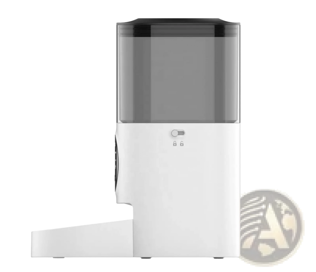 Smart wifi pet feeder 4.5l in white and translucent gray with sleek modern design for cats and dogs
