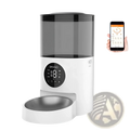 Smart wifi pet feeder 4.5l with white body transparent gray food reservoir and digital display for cats and dogs