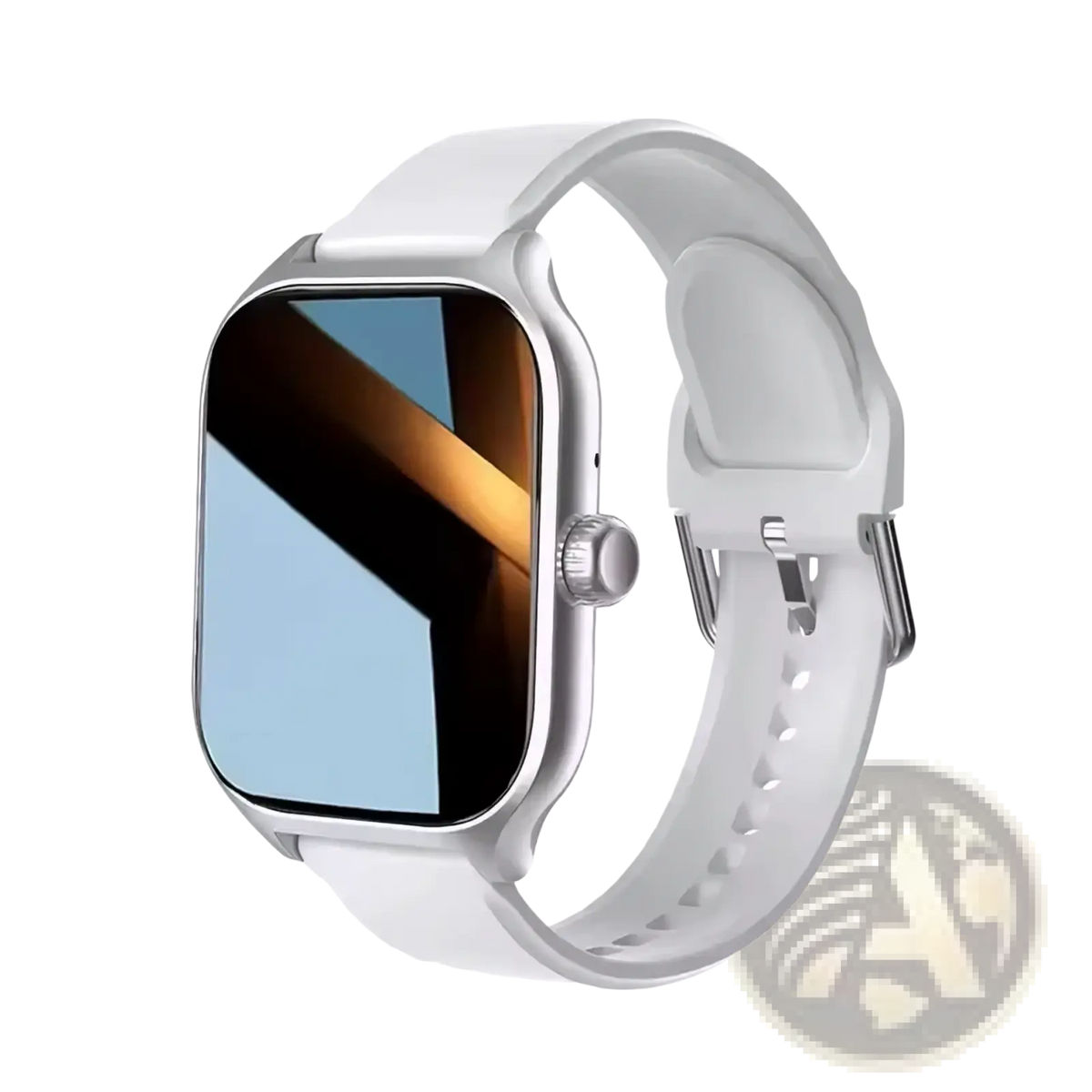Smartwatch 2.01 hd fitness tracker with white silicone strap and silver-tone buckle for bluetooth call use