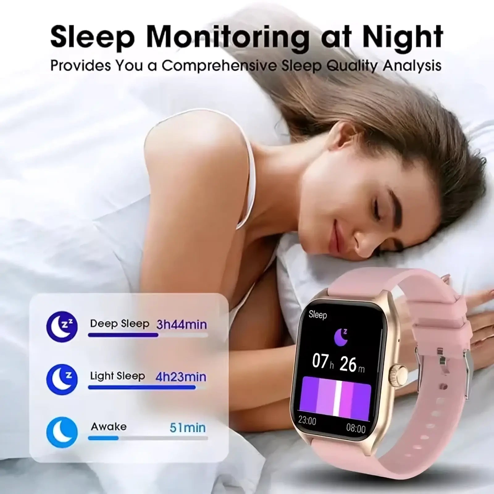 Smartwatch 2.01 hd fitness tracker with pink silicone strap gold-tone case and digital sleep tracking display