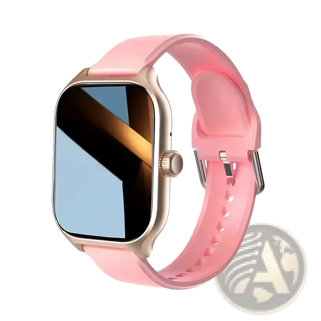 Smartwatch 2.01 hd fitness tracker with bluetooth call features pink silicone band rose gold case and silver buckle