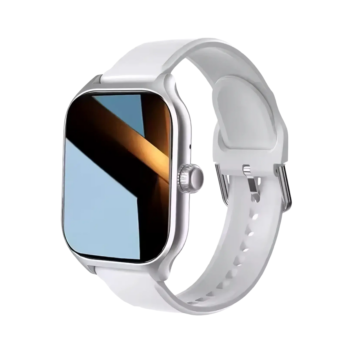 Smartwatch 2.01 hd fitness tracker with white silicone strap and silver-tone buckle for bluetooth call use