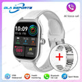 White silicone strap smartwatch with silver metallic band included featuring Bluetooth call and fitness tracking for Android iOS
